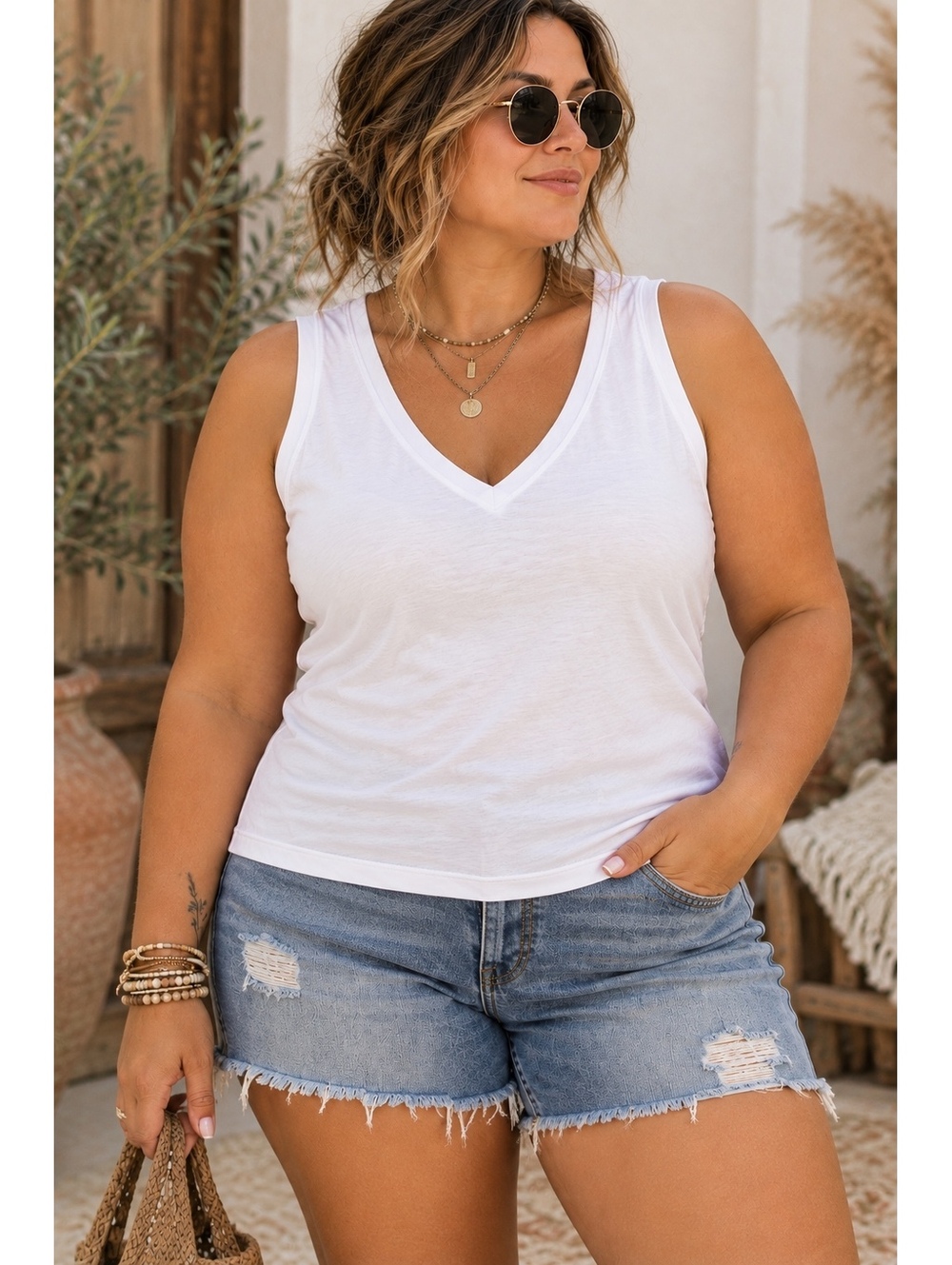 Old Navy Women’s 2X White V-Neck Sleeveless Tank Top NWT